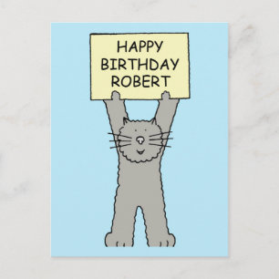 Carte Postale Joyeux Anniversaire Robert Chat de Dessin Animé