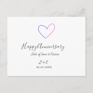 Carte Postale Joyeux anniversaire rose cœur bleu nom date simple