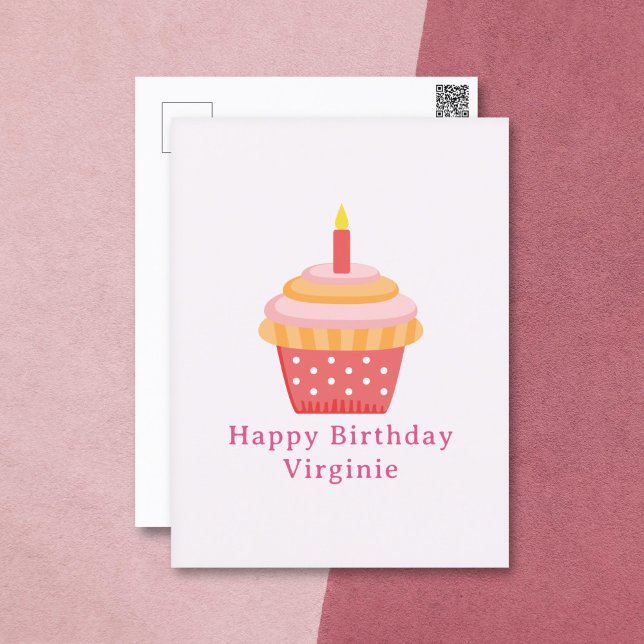 Carte postale Joyeux Anniversaire Rose Cupcake  (Cupcake Happy Birthday Pink Postcard )