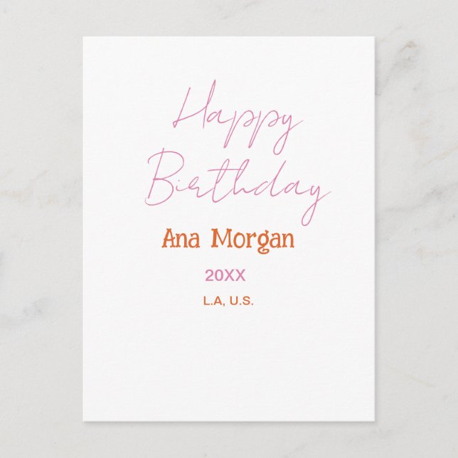 Carte Postale Joyeux Anniversaire Rose Orange Nom Simple Année L (Devant)