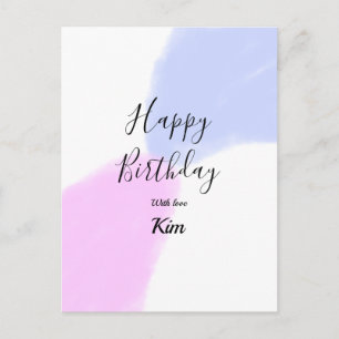 Carte Postale Joyeux anniversaire rose violet pastel nom simple