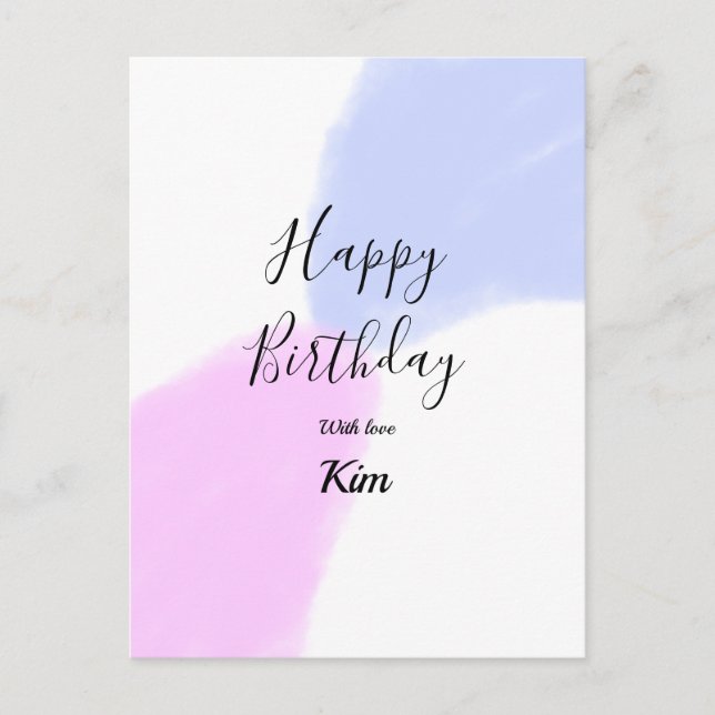 Carte Postale Joyeux anniversaire rose violet pastel nom simple  (Devant)