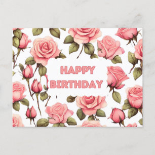 Carte Postale Joyeux Anniversaire Roses Aquarelle Rose 
