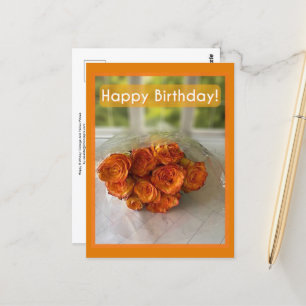 Carte Postale Joyeux anniversaire ! Roses orange et jaune