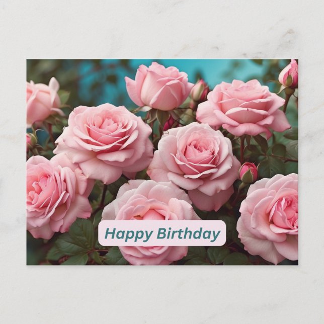 Carte Postale Joyeux Anniversaire Roses Roses Fleurs (Devant)