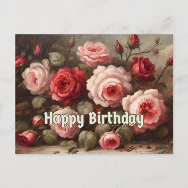 Carte Postale Joyeux Anniversaire Roses Roses Rouges (Devant)