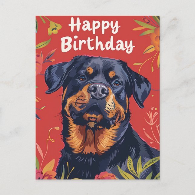Carte Postale Joyeux Anniversaire Rottweiler  (Devant)