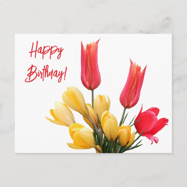 Carte Postale Joyeux Anniversaire rouge tulip jaune crocus amour (Devant)