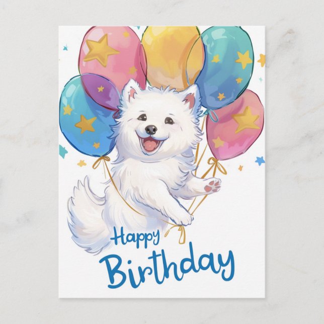 Carte Postale Joyeux anniversaire Samoyed mignon (Devant)