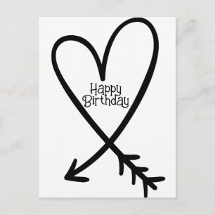 Carte Postale Joyeux Anniversaire Simple Flèche Coeur Texte noir