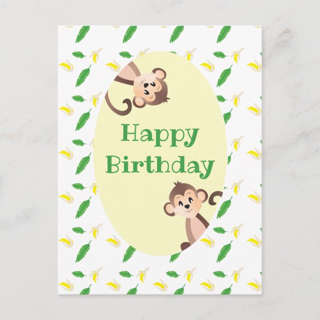 Carte Postale Joyeux Anniversaire Singe Feuille Tropicale Épluch (Devant)