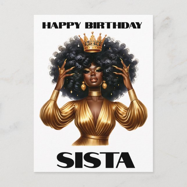 Carte Postale Joyeux anniversaire sœur femme noire reines mélani (Devant)