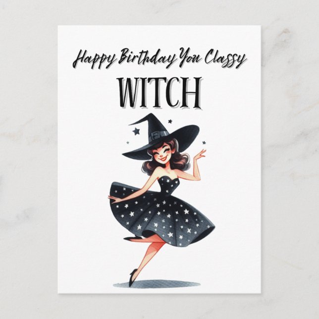 Carte Postale Joyeux anniversaire sorcière classe (Devant)