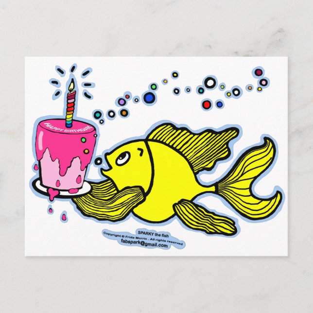 Carte Postale Joyeux anniversaire, Sparky avec un gâteau et une  (Devant)