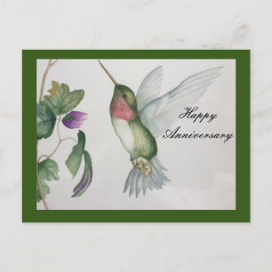 Carte Postale Joyeux Anniversaire Stylé Douce Colibri