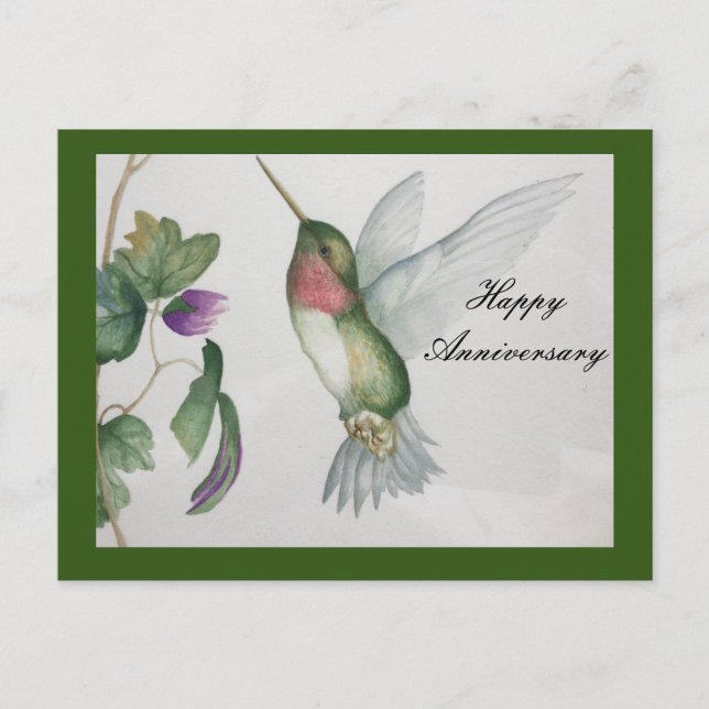 Carte Postale Joyeux Anniversaire Stylé Douce Colibri (Devant)