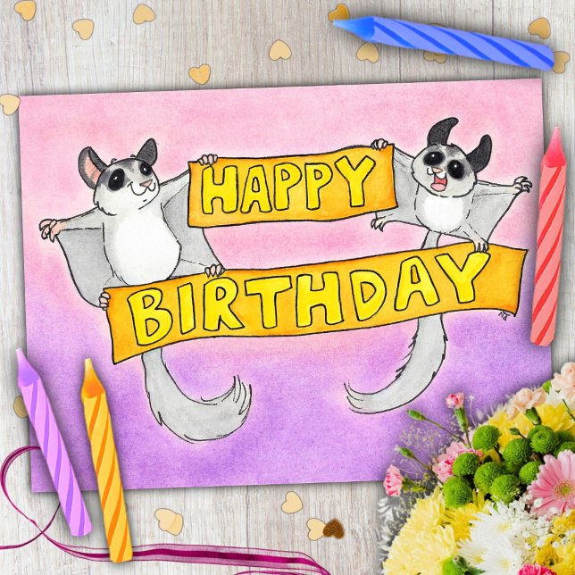 Carte Postale Joyeux Anniversaire Sugar Gliders (Créateur téléchargé)