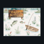 Carte Postale Joyeux anniversaire sur le thème de la pêche pour<br><div class="desc">Carte de joyeux anniversaire sur le thème de la pêche pour l'angler</div>