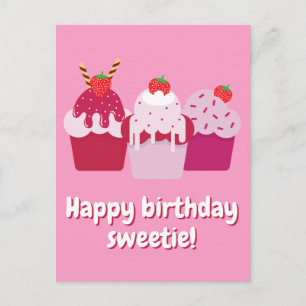 Carte Postale Joyeux Anniversaire Sweetie Cute Strawberry Shortc