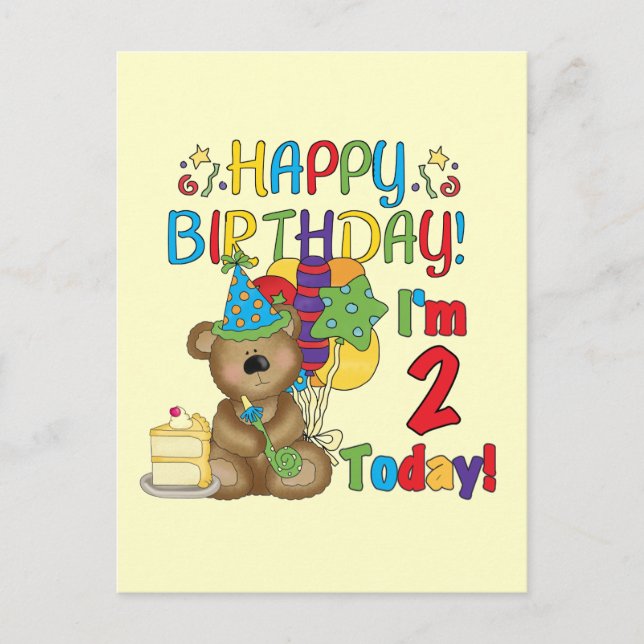 Carte Postale Joyeux anniversaire Teddy Bear 2e anniversaire (Devant)