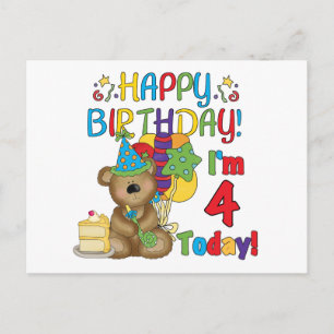 Carte Postale Joyeux anniversaire Teddy Bear 4th T-shirts et cad