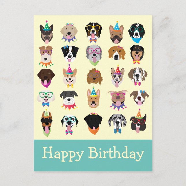 Carte Postale Joyeux Anniversaire Têtes de Chien Fête Animaux (Devant)