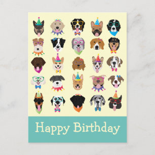 Carte Postale Joyeux Anniversaire Têtes de Chiens Fête Animaux