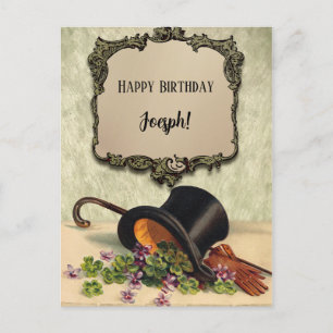 Carte Postale Joyeux Anniversaire Top Chapeau Gants Nom personne
