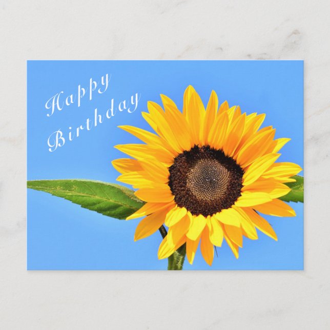 Carte Postale Joyeux anniversaire - Tournesol Jaune sur le ciel  (Devant)