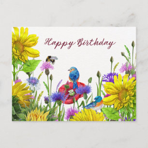 Carte Postale Joyeux Anniversaire Tournesols, Fleurs Sauvages Na