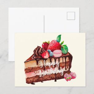 Carte Postale Joyeux Anniversaire Tranche de Gâteau au Chocolat 
