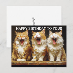Carte Postale Joyeux Anniversaire Trois Chats Roux Chantants  