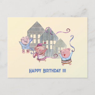 Carte Postale Joyeux Anniversaire Trois Petits Cochons Célèbrent