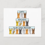 Carte Postale Joyeux Anniversaire Twin Brother Cute Cats.<br><div class="desc">Des rangées de chatons de dessins animés brandissant des bannières aux couleurs pastel qui disent 'Joyeux anniversaire à mon frère jumeau'.</div>
