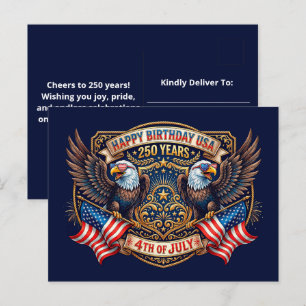 Carte Postale Joyeux Anniversaire USA 250 Ans Aigles Patriotiq