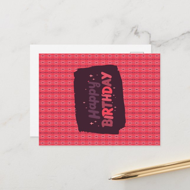 Carte Postale Joyeux Anniversaire Vertical à cordes Ornements ro (Devant/Arrière en situation)