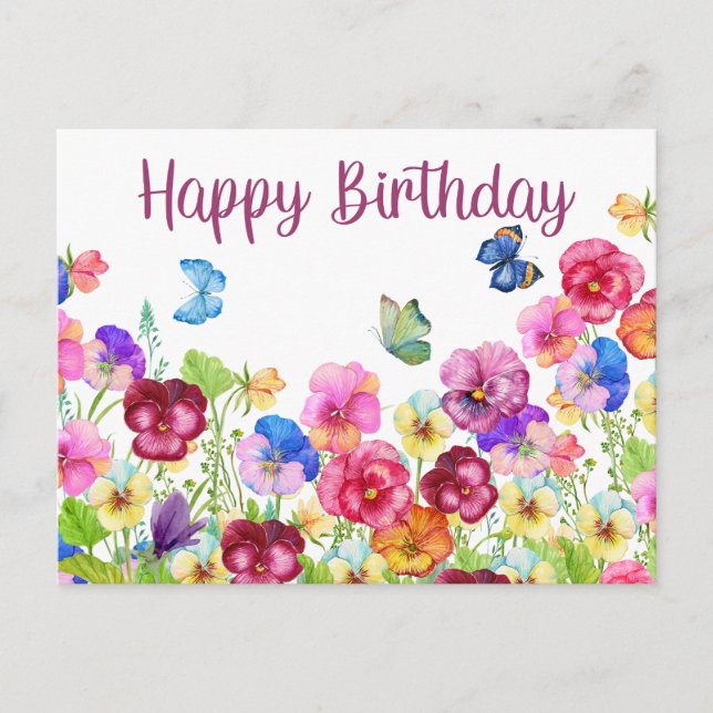Carte Postale Joyeux Anniversaire Vibrant Fleurs Pansy (Devant)