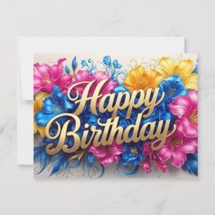 Carte Postale Joyeux Anniversaire Vibrantes Fleurs d'Hibiscus 