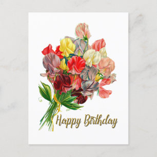 Carte Postale Joyeux Anniversaire Vintage Fleurs de pois doux