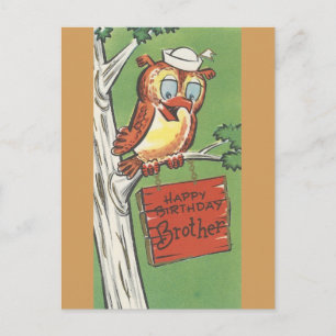 Carte Postale Joyeux Anniversaire Vintage Pour Frère Avec Hibou