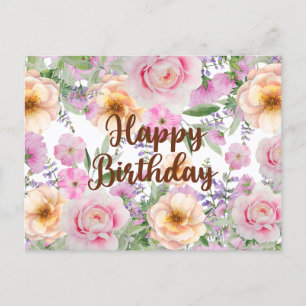 Carte Postale Joyeux anniversaire Vintages Roses et Fleurs sauva