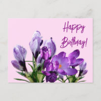 Joyeux Anniversaire violet crocus fleurs boho mign