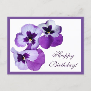 Carte Postale Joyeux Anniversaire violet fleurs boho