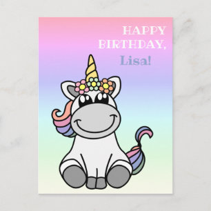 Carte Postale Joyeux Anniversaire Vœux Licorne Mignonne Arc-en-c