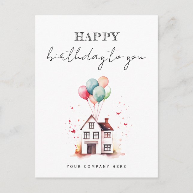 Carte Postale Joyeux Anniversaire Watercolor House Realty (Devant)