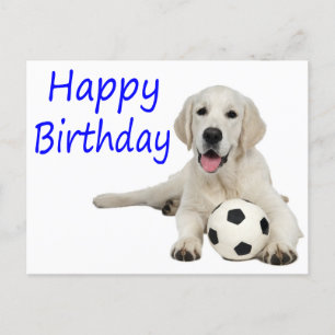 Carte Postale Joyeux anniversaire Yellow Labrador Retriever Cart