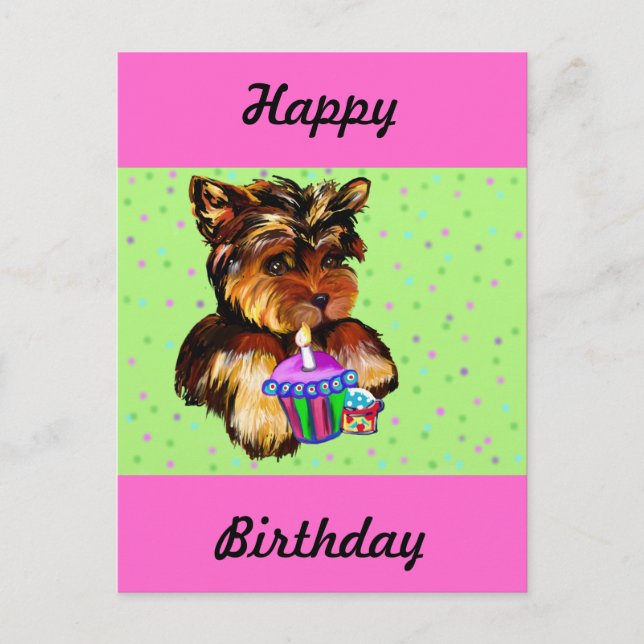 CARTE POSTALE JOYEUX ANNIVERSAIRE YORKIE POO (Devant)