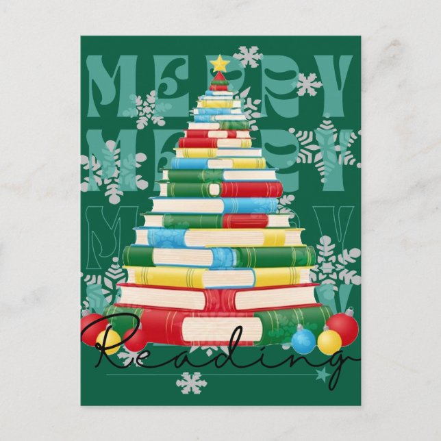 Carte Postale Joyeux Arbre de Noël Littéraire de Lecture (Devant)