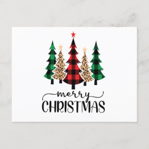Carte Postale Joyeux arbre de Noël Rouge Buffle vert Plaid tenda