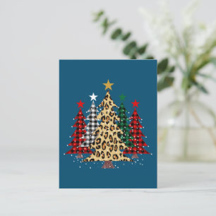 Carte Postale Joyeux arbres de Noël avec Buffalo Plaid & Leopard